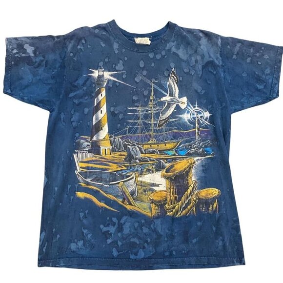 Vintage Ragtops Sportswear Tshirt Lighthouse Nautical Marbled Tie Dye USA Made M - Picture 10 of 10
